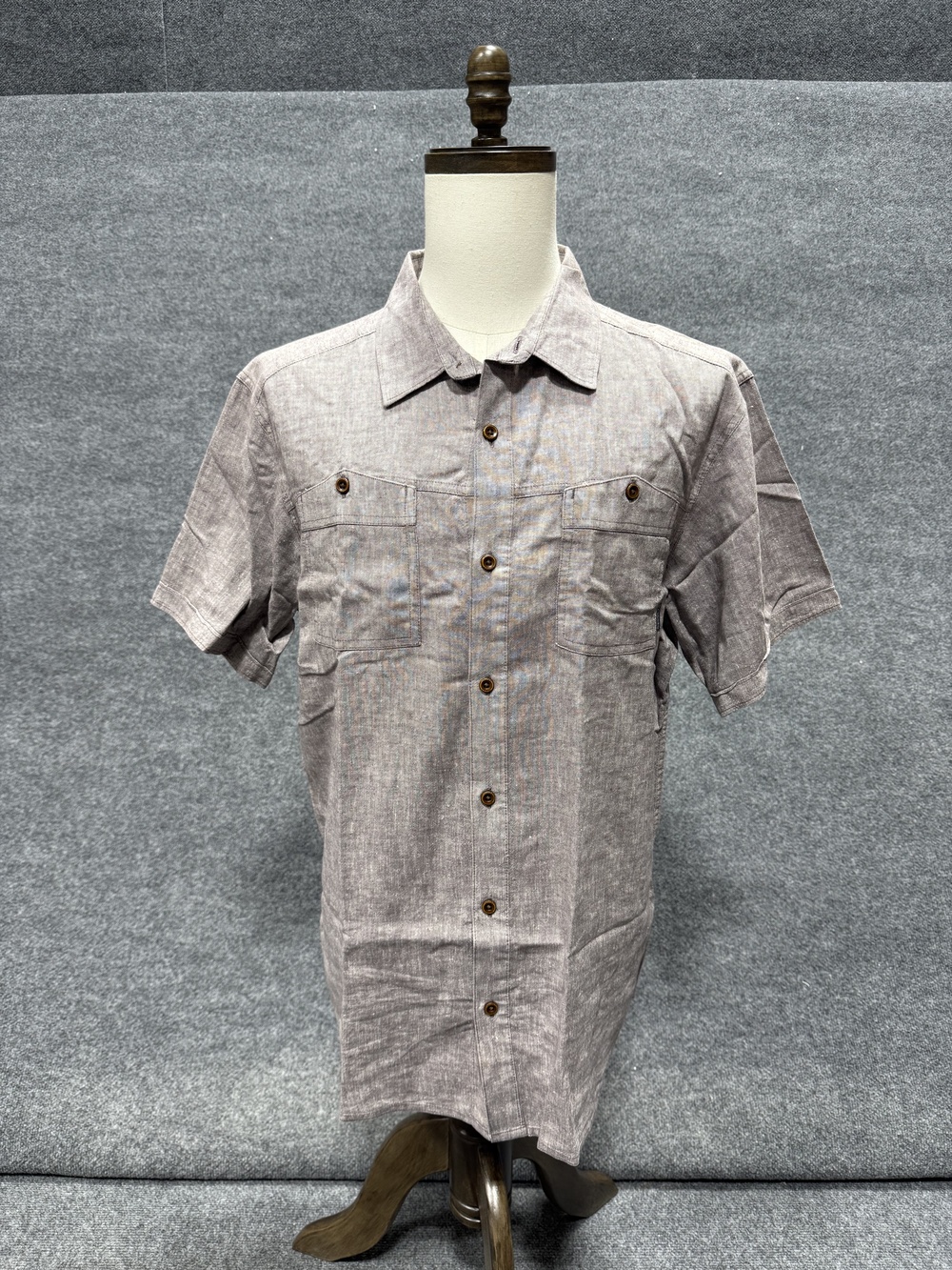 Columbia Shirt Mens L Gray Chambray Short Sleeve Button-Up Casual Summer Top
